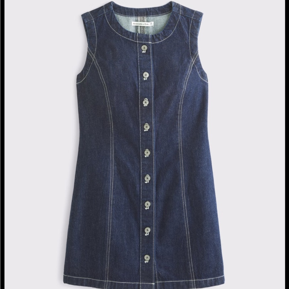 Abercrombie & Fitch Dark Blue Denim Button-Front Mini Dress